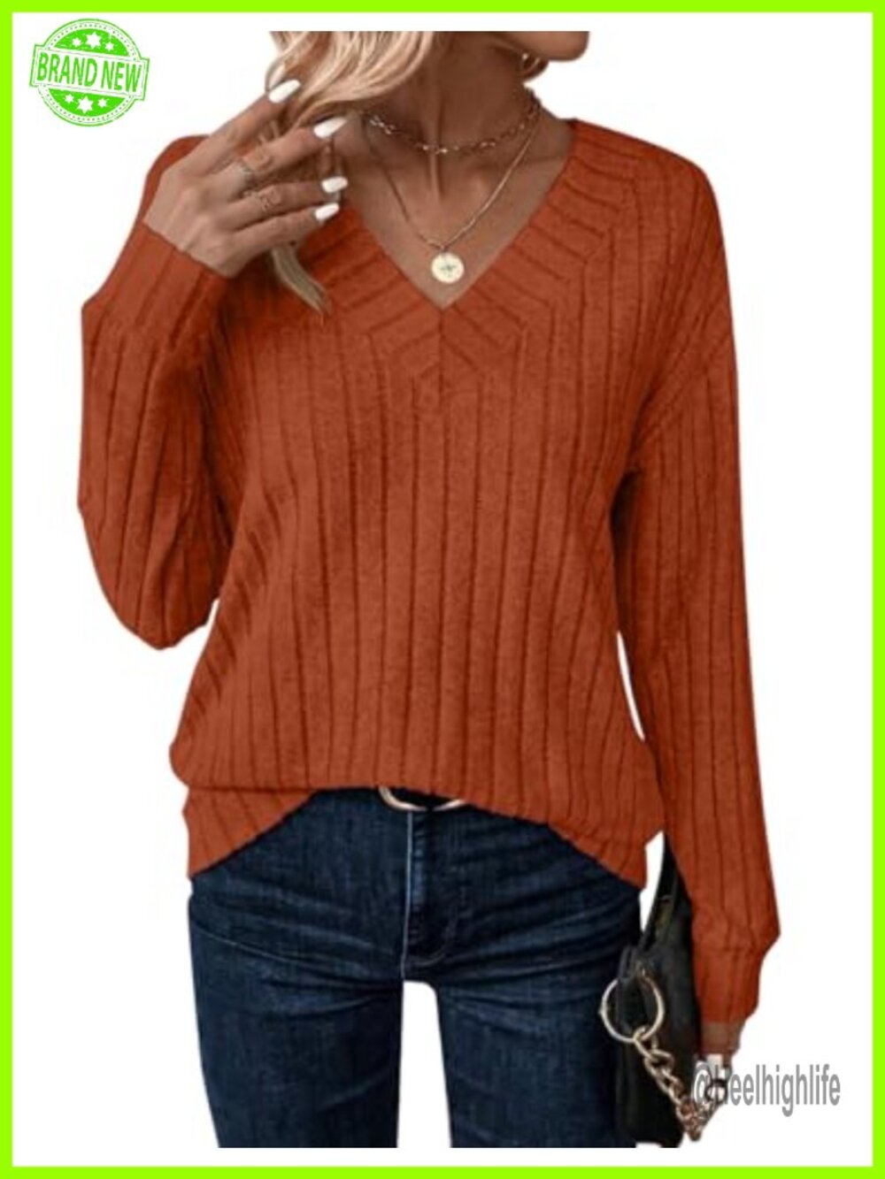 JUSTFASHIONNOW Women's V-Neck Long Sleeve Tunic Top Lightweight Polyester